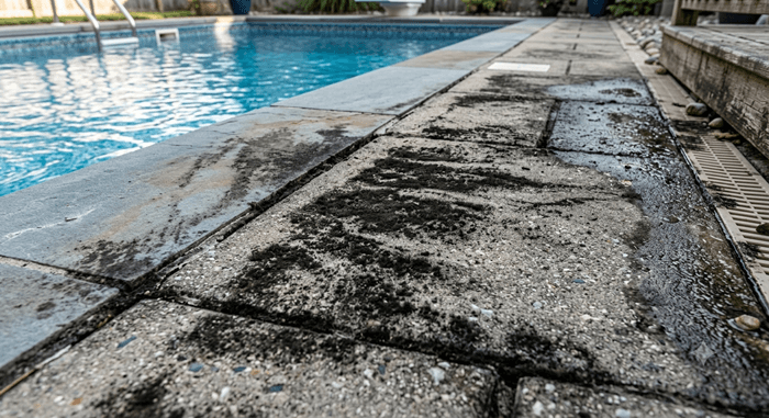 pressure washing black moulds on pool surrounds