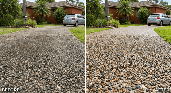 Exposed Aggregate Driveway - Aquashine Pressure Cleaning