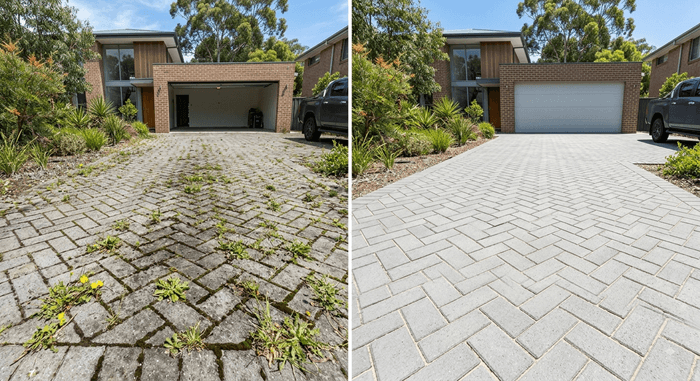 Paver Driveway Pressure Cleaning - Aquashine Pressure Cleaning